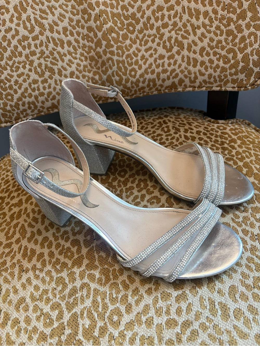 Nina Silver Sparkle Strappy Block Heel Sandals